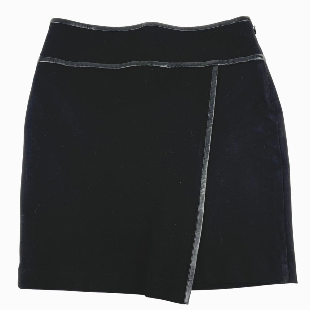White House Black Market WHBM Black Pencil Skirt Faux-Leather Trim Size 2